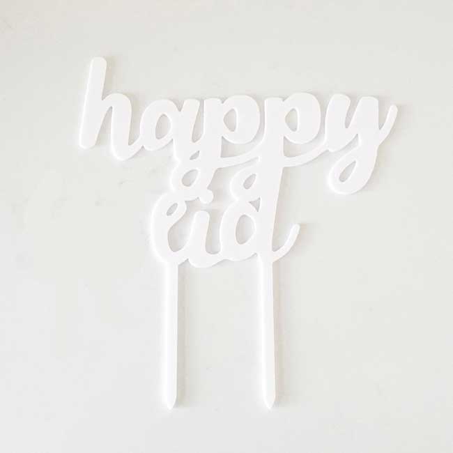 Event Decor: Acrylic 'Happy Eid' Cake Topper - White
