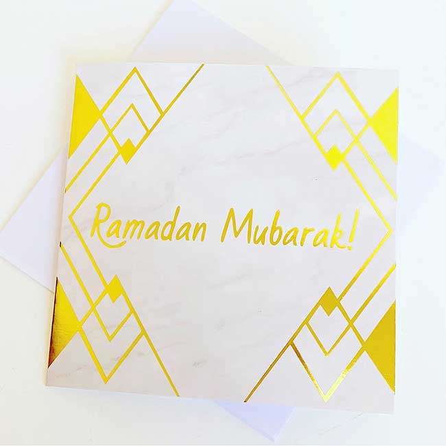 Event Decor: Ramadan Mubarak! Marble Tile Greeting Card (Set of 2)