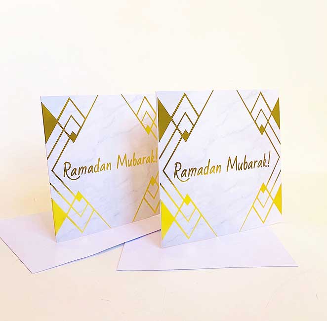 Event Decor: Ramadan Mubarak! Marble Tile Greeting Card (Set of 2) (image 2)