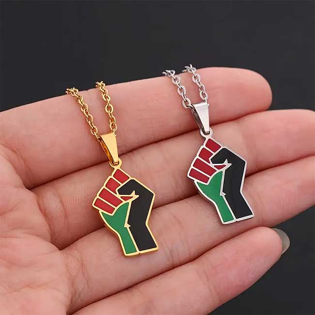 Palestine Color Fist - Stainless Steel Pendant (image 3)